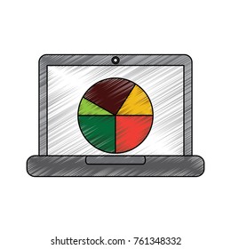 pie graph chart on laptop screen icon image 