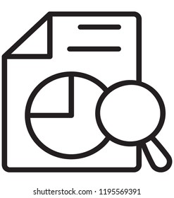Pie graph embedded on paper sheet with magnifier presenting data analysis icon 