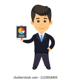 Pie graph, flat icon business analyst, professional data scientist