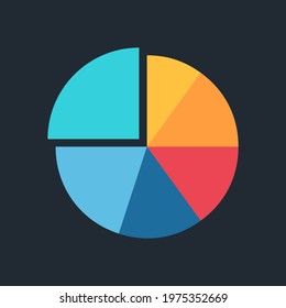 Pie graph icon. Vector flat illustration. Pie chart for infographic, ui, business presentation isolated on dark background.