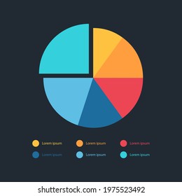 Pie graph icon. Vector flat illustration. Pie chart for infographic, business presentation isolated on dark background.