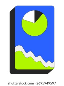 Gráfico de pizza e objeto de desenho animado 2D de forma de retângulo de gráfico de linhas. Análise de desempenho. Piechart, trend stats botão retangular vertical isolado elemento plano vetor clip art em branco. Ilustração pontual