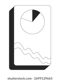 Gráfico de pizza e objeto de linha 2D de forma de retângulo de gráfico de linhas. Análise de desempenho. Piechart, tendência stats botão retangular vertical isolado clipart vetor tinta contorno item. Ilustração de ponto monocromático