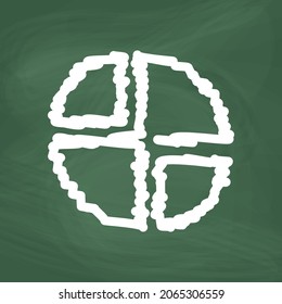 Línea de gráfico circular Icono diseño tiza blanca. Dibuja una imagen en la pizarra.