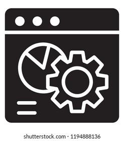 Pie graph on website with cogwheel is indicating data management icon