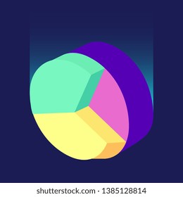 Pie graph symbol neon isometric blurred vector digital image illustration