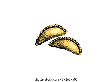 Pie, graphic hand drawn illustration isolated on white background, fast food.