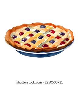 pie hand drawn with watercolor painting style illustration