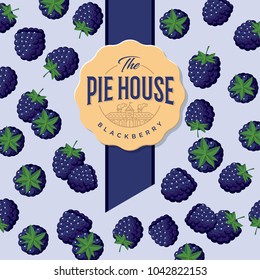 
Pie house packaging. Label for pie. Blackberry pattern.