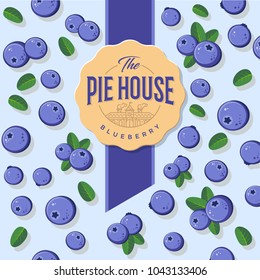 Pie house packaging. Label for pie. Blueberry pattern.