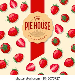 Pie house packaging. Label for pie. Strawberry pattern.