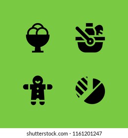 pie icon. 4 pie set with dessert, picnic and pie chart vector icons for web and mobile app