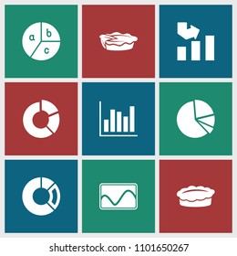 Pie icon. collection of 9 pie filled icons such as graph. editable pie icons for web and mobile.