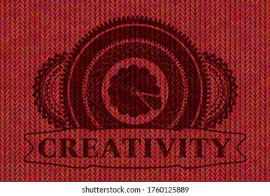 icono circular y texto de creatividad Emblema realista de tela roja de lana. Fondo elegante de tela. Ilustración artística. 