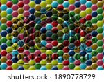 pie icon and data breach text Colorful candy multicolored badge. Hexagon fancy background. Intense illustration. 