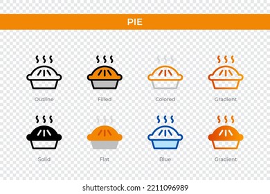 pie icon in different style. pie vector icons designed in outline, solid, colored, filled, gradient, and flat style. Symbol, logo illustration. Vector illustration