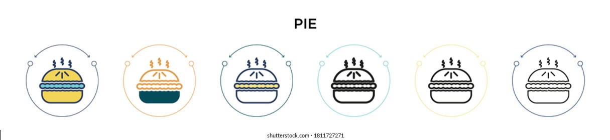 Pie icon in filled, thin line, outline and stroke style. Vector illustration of two colored and black pie vector icons designs can be used for mobile, ui, web