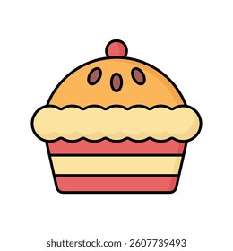 Pie icon in lineal color style with a golden crust, ideal for dessert, bakery, or homemade food designs