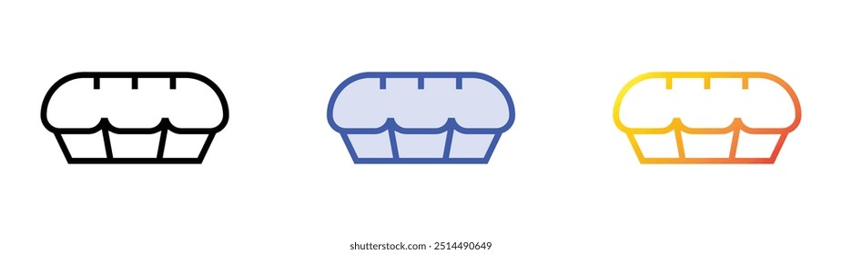 icono de tarta. Lineal, relleno azul y diseño de estilo degradado aislado sobre fondo blanco