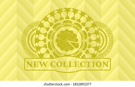 icono circular y texto de colección Nuevo símbolo realista de la marca Yellow Fondo de diseño limón. Ilustración. 