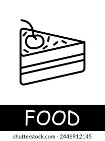 Pie icon. Pastry with cherry and cream on top, layers, delicacy, dessert, gourmet craftsmanship, culinary creativity, simplicity, silhouette, snack, gourmet food. Delicious and unusual food concept.