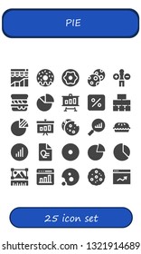 pie icon set. 25 filled pie icons.  Collection Of - Analytics, Donut, Cookies, Scone, Chart, Percentage, Flow chart, Pie graph, Graphic, Cookie, Statistics, Bars graphics