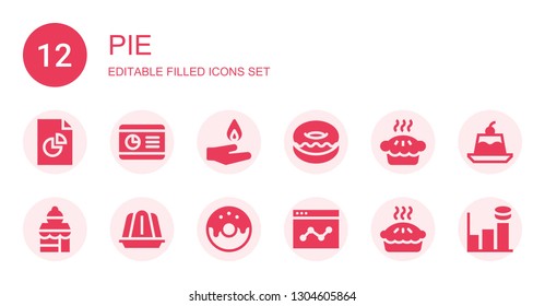 pie icon set. Collection of 12 filled pie icons included Analytics, Graph, Pyre, Donut, Pie, Bakery shop, Jelly, Graph bar