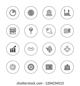 Pie icon set. collection of 16 outline pie icons with bakery, cake pop, cake slice, donut, diagram, graph, jelly, pastry bag, pastry, statistics icons.