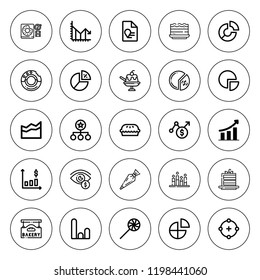 Pie icon set. collection of 25 outline pie icons with bakery, cake slice, chart, brownie, circle, donut, diagram, graph, jelly, line chart, pastry bag icons. editable icons.