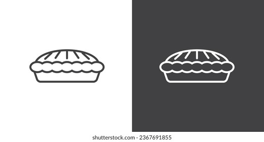 Pie icon vector, Black outlined symbol of a bread pie, thin symbols or lined elements in outline style Junk food icon, fast food icon vector illustration. Junk food icon.