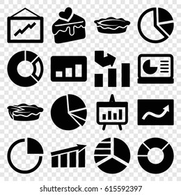 Pie icons set. set of 16 pie filled icons such as graph, cake slice, chart