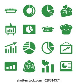 Pie icons set. set of 16 pie filled icons such as graph, cake slice, chart