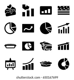 Pie icons set. set of 16 pie filled icons such as graph, pie chart, cake slice
