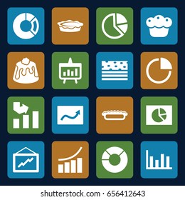 Pie icons set. set of 16 pie filled icons such as graph, pie