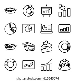 Pie icons set. set of 16 pie outline icons such as graph, cake slice, chart
