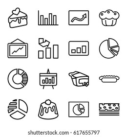 Pie icons set. set of 16 pie outline icons such as pie chart, graph, cake slice