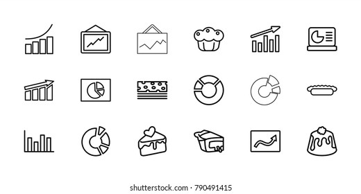 Pie icons. set of 18 editable outline pie icons: graph, pie chart, cake slice, chart