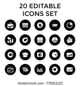 Pie icons. set of 20 editable filled pie icons such as graph, cake slice. best quality pie elements in trendy style.