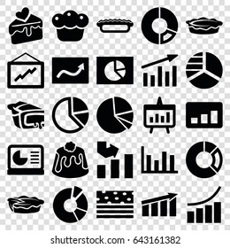 Pie icons set. set of 25 pie filled icons such as pie chart, graph, cake slice, chart