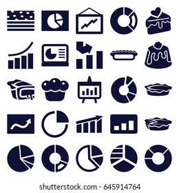 Pie icons set. set of 25 pie filled icons such as pie chart, graph, cake slice, chart