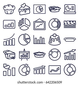 Pie icons set. set of 25 pie outline icons such as pie chart, graph, cake slice, chart