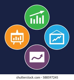 pie icons set. Set of 4 pie filled icons such as graph