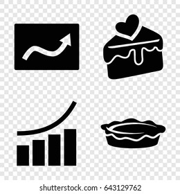 Pie icons set. set of 4 pie filled icons such as graph, pie, cake slice