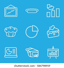pie icons set. Set of 9 pie outline icons such as graph, cake slice, chart