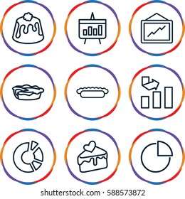 pie icons set. Set of 9 pie outline icons such as graph, cake slice