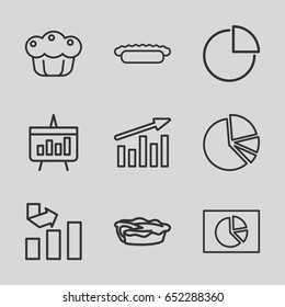 Pie icons set. set of 9 pie outline icons such as graph