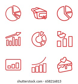 Pie icons set. set of 9 pie outline icons such as graph, cake slice