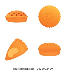 Iconos de tubería establecen el vector de caricatura. Delicioso pastel casero entero y rebanado. Panadería, pastelería, dulces