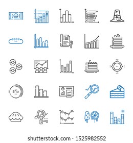 pie icons set. Collection of pie with bar chart, sweets, line chart, analytics, piece of cake, percentage, pie chart, cake slice, donuts. Editable and scalable icons.