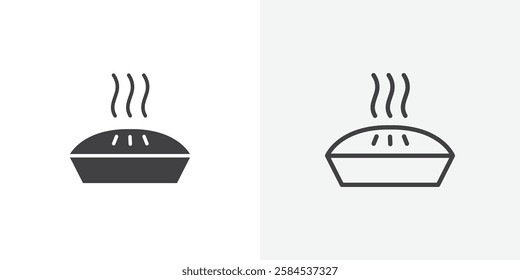 Pie icons vectors illustrations in black fill and liner versions